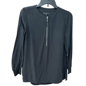 Lafayette 148 Blouse Top 100% Silk‎ Women's Size XS Black Minimalist #AA7-3